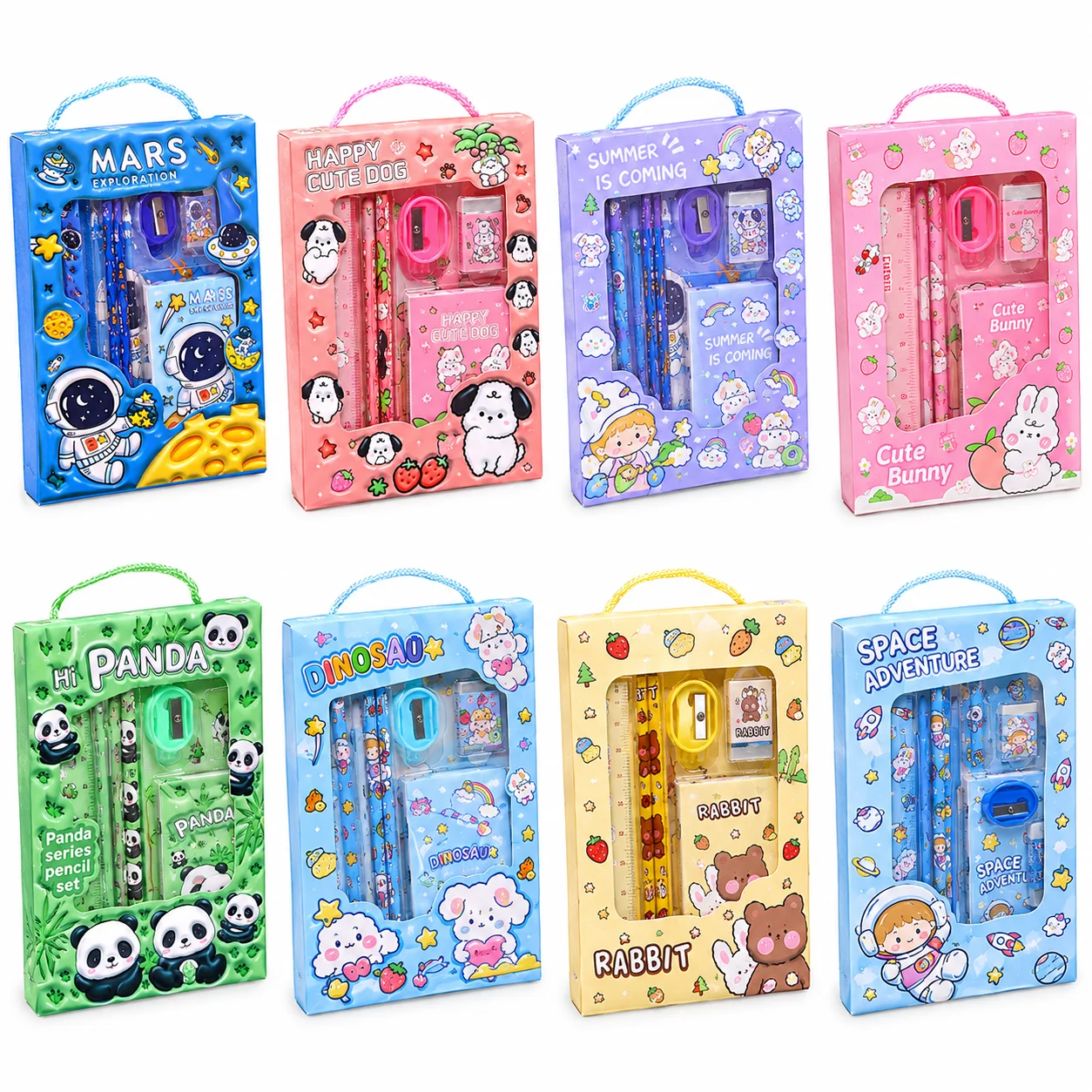 Cartoon 6-Piece Stationery Gift Box Set with Carry Loop, Cute Kids School Supplies for Elementary Students & Kindergarten, Child