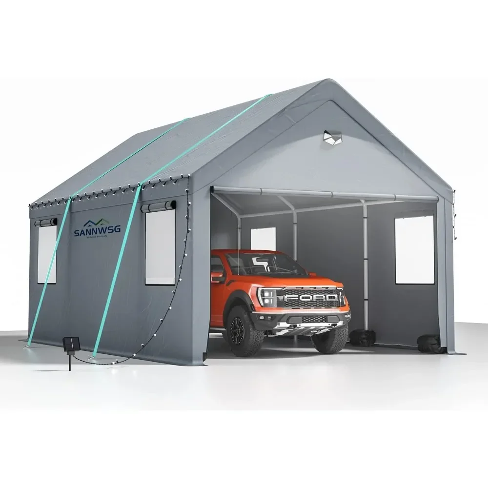 

12 * 20 Heavy Duty Carport Canopy - Extra Large Portable Car Tent Garage with Roll-up Windows and All-Season Tarp Cover