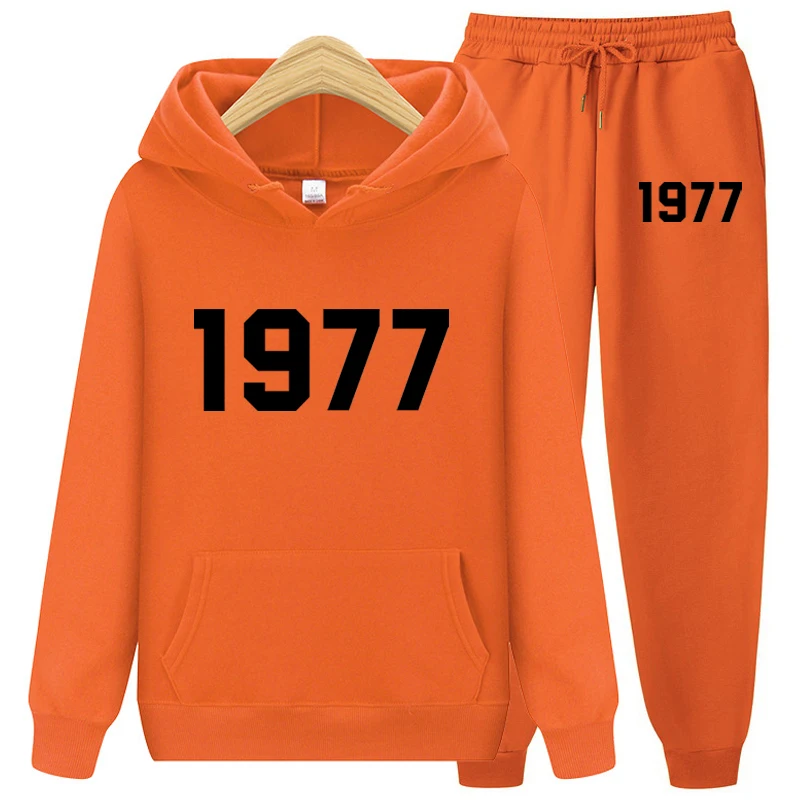 1977 Hoodie Two-Piece Sets Hoodie Set Men and Women Fashion Brand High Street Loose Fleece Autumn Winter Warm Hoodies+Pants Set