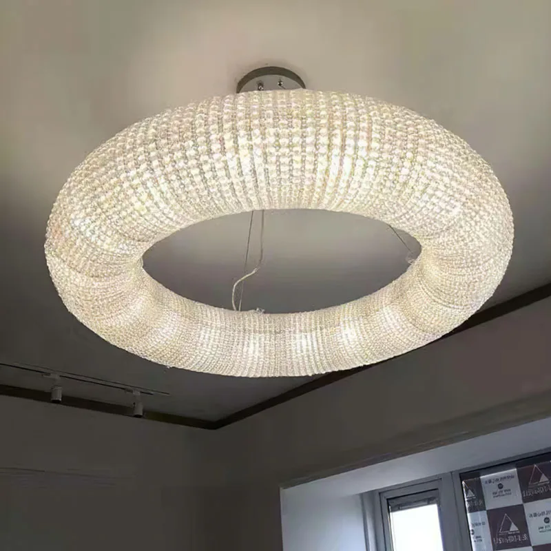 Rodada LED Lâmpada Pendurada para Sala e Quarto, Lustre De Luxo Moderno, Contas De Cristal, Luminárias Cromadas, Sala De Jantar, Decoração De Casa