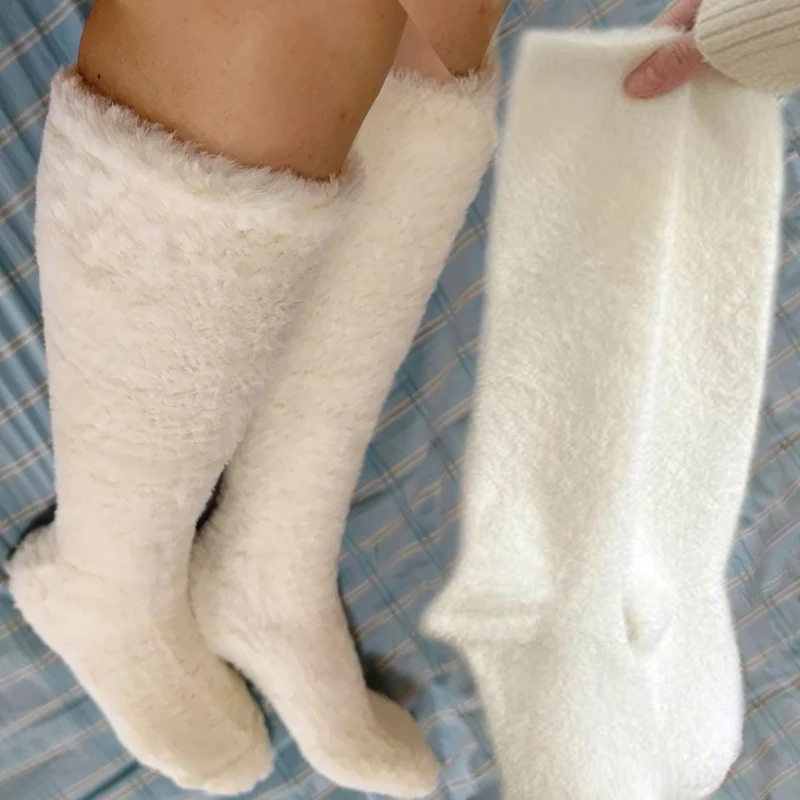 

Solid Color Mink Plush Socks Women Girls Hairy Mink Fleece Pile Thicken Long Sock Winter Warm Thermal Soft Cozy Floor Stockings