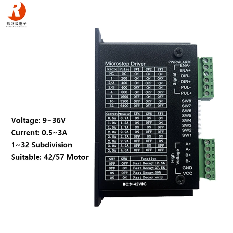 

DM540-2-B Two Phase Hybrid Stepper Motor Driver for Engraving Laser CNC Machines 9-36VDC 0.5A-3.0A Heat Dissipation Function