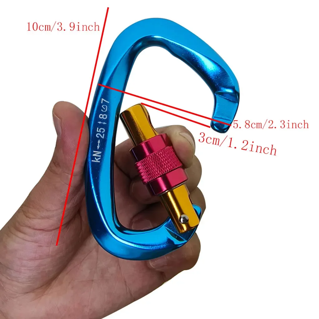 25KN D Shaped Outdoor Rock-climbing Buckle Main Lock Carabiner Fast Hanging Equipment Screws Buckle Lock Climbing Safety Buckle