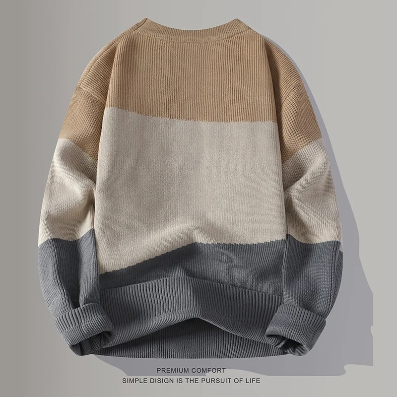 GIOIOMen's Sweater，2025Spring New Loose Color Matching Crew Neck Casual Knitted Pullover，Bottom Pullover，Fashion Men's Wear