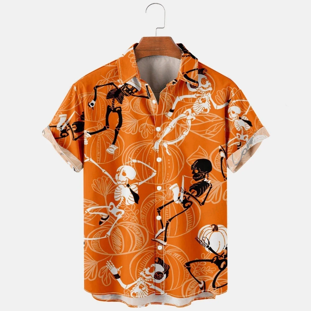 Men's Shirt Summer Casual Short Sleeve Lapel Top Fashion Streetwear Cartoon pattern Print Male Oversized Clothing Hawaii Shirts