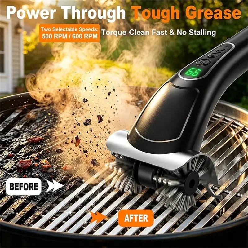 ABYN-For Outdoor Barbecue Grates Cleaning Rechargeable BBQ Grill Cleaner Long Handle Grill Brush