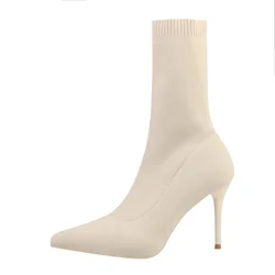 Stivali da donna sexy con calzino Stivali elasticizzati in maglia Tacchi alti per scarpe moda da donna 2022 Stivali primavera autunno inverno Qualità femminile