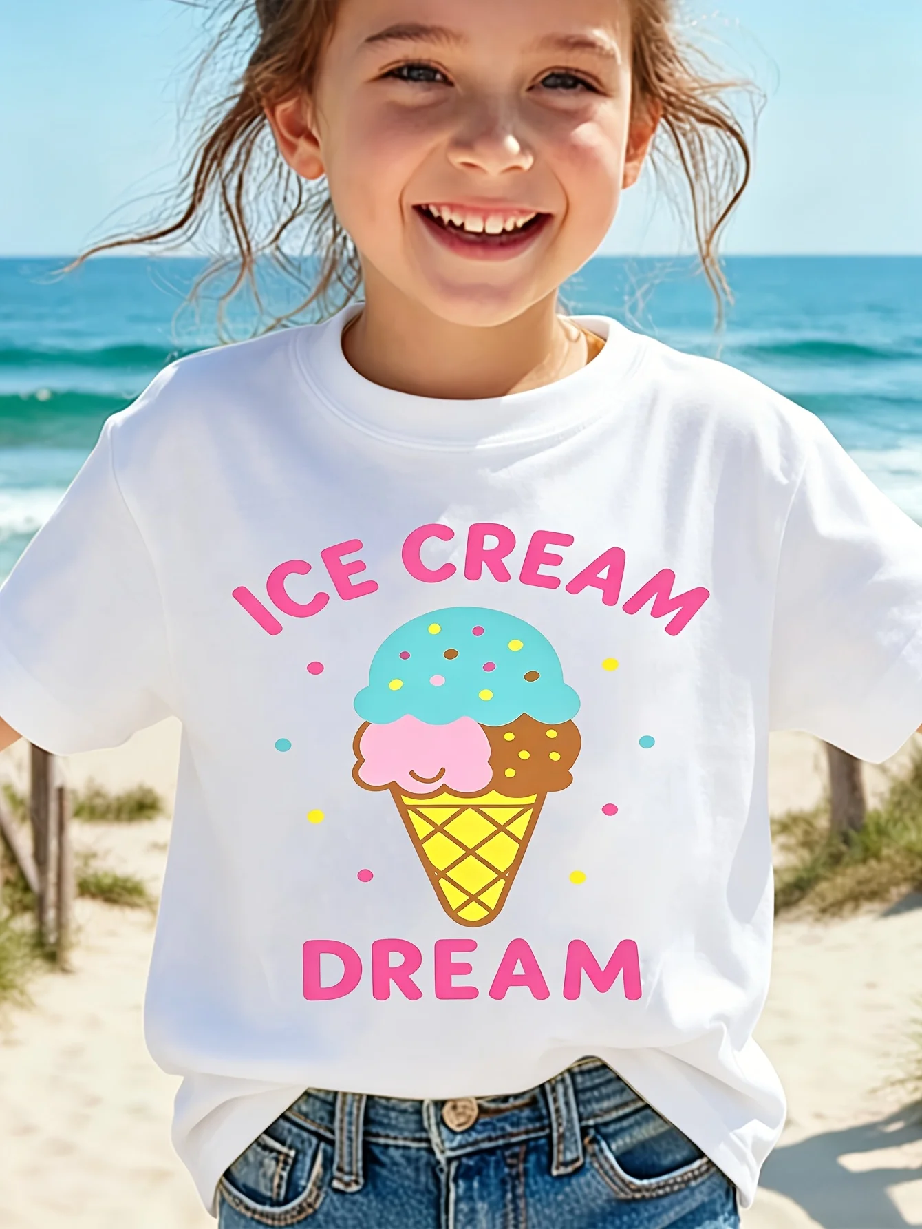 Kids T Shirt Ice Cream Dream Graphic Boys Girls Short Sleeve Top Family Sweet Dessert Print Casual Beach Holiday Kids Clothing