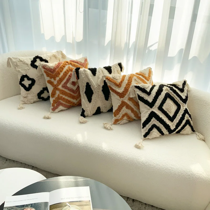 

Pillowcase Living Room Sofa Pillow Office Cotton and Linen Tassel Car Backrest Pillow Covers Decorative Pillow 45X45cm Decorativ