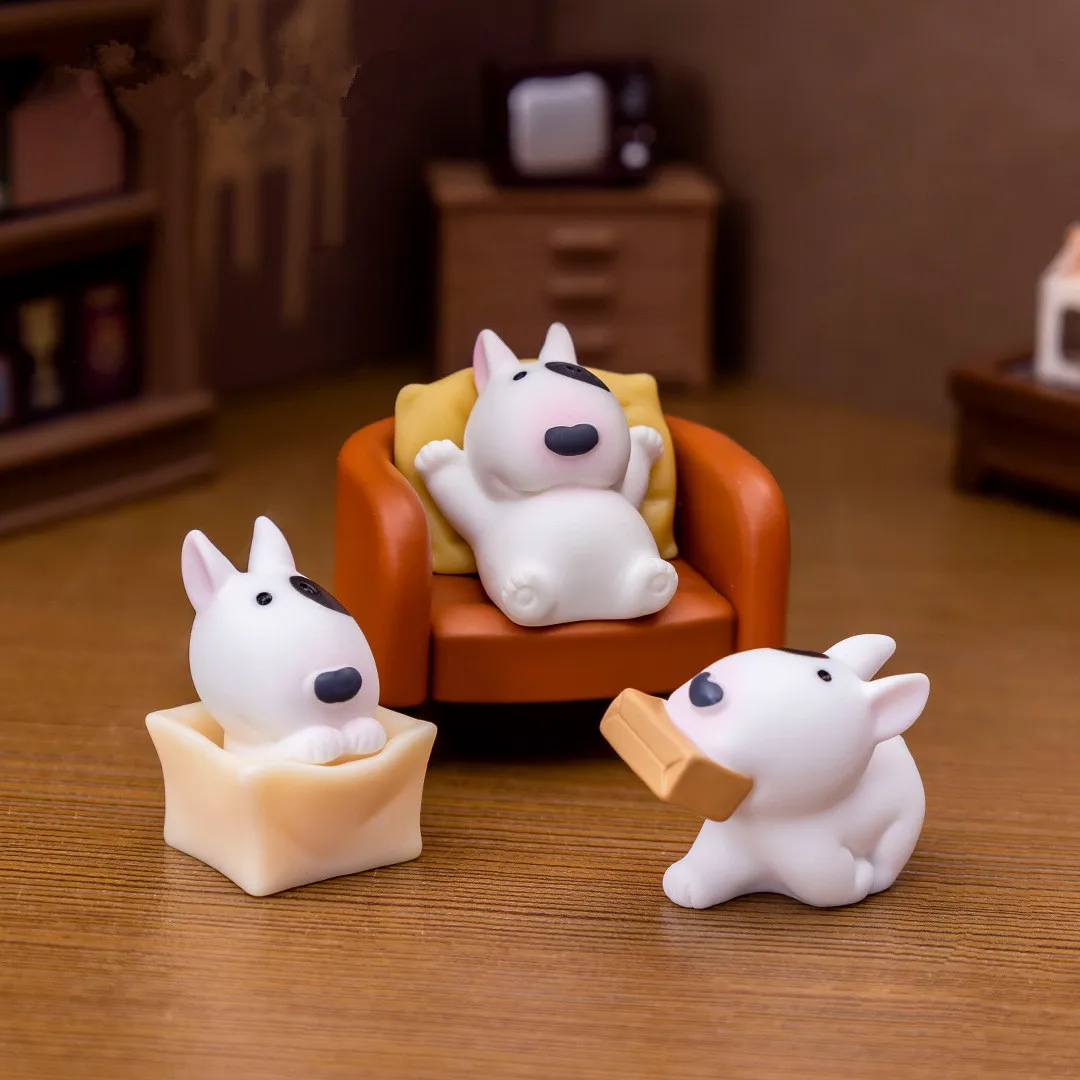 Figurines Miniatures Cute Bull Terrier Dog Micro Landscape Ornaments For Home Decorations Room Decor DIY Desktop Accessories