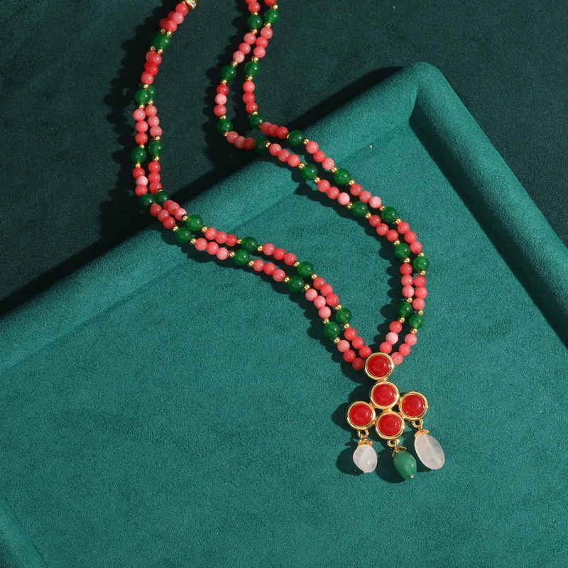 

Vintage Pink Glaze Chinese Style Drop Pendant Necklace Beads For Woman Luxury High Quality Jewelry Designer Gifts Thanksgiving