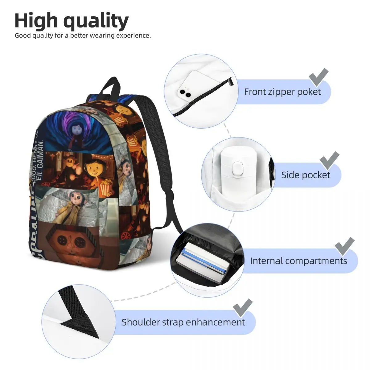 Coralines Film Cartoon Classical Backpack Gift Student Work Other Mother Daypack for Men Women Laptop Shoulder Bag