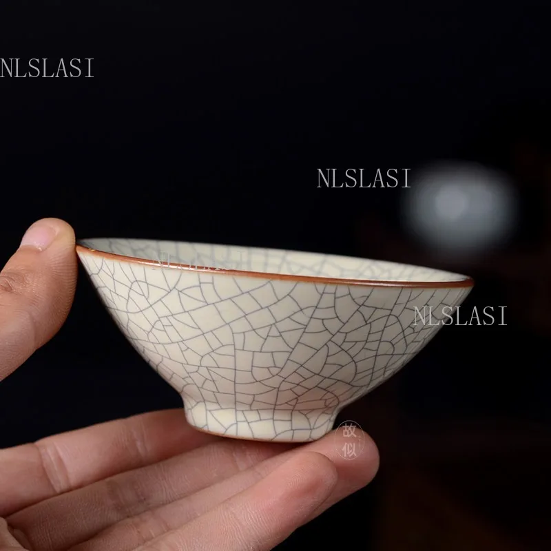 1pc Ru Kiln Bamboo Hat Ceramic Cup Chinese Style Personal Use Only Tea Tasting Cup Kungfu Teacup Household Drinking Utensils