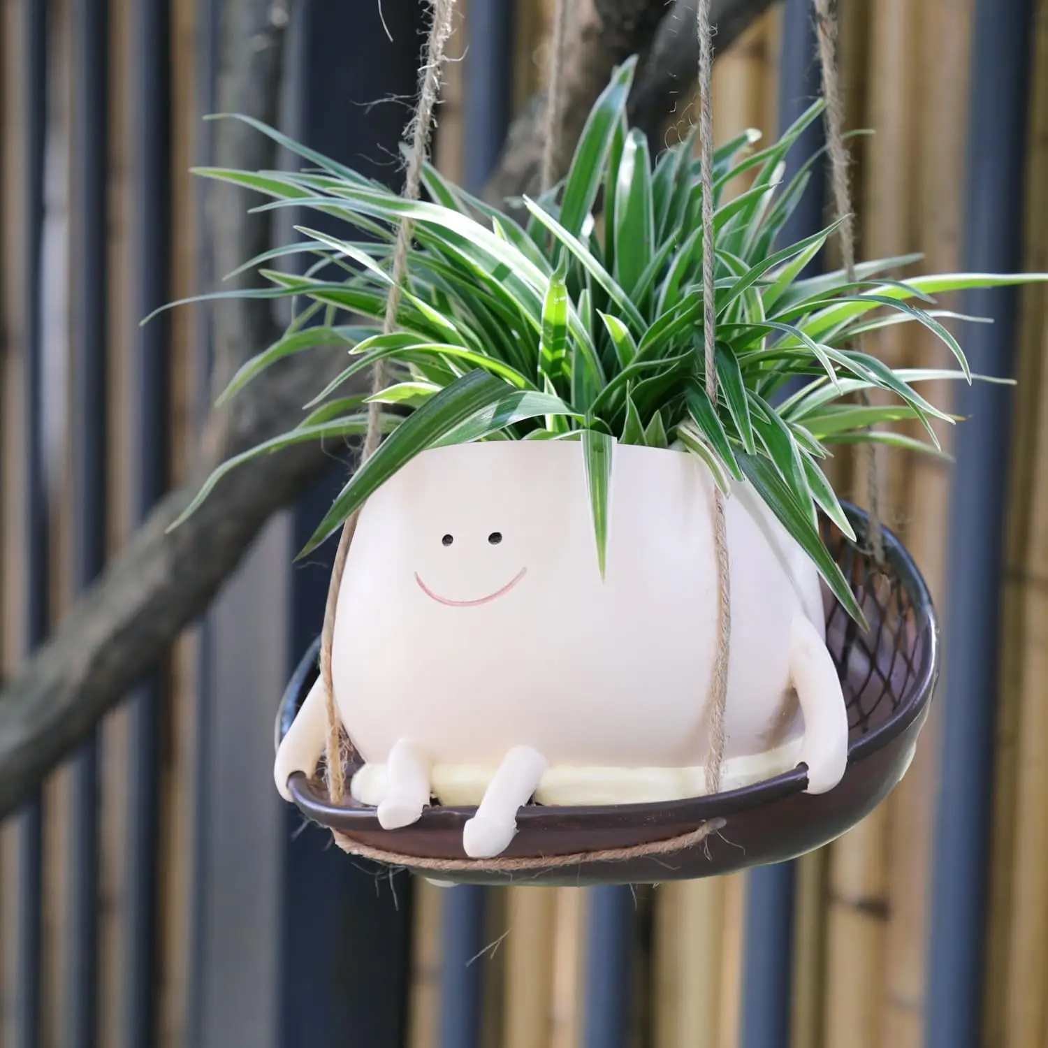 

Hanging Swing Chair Planter Pot Smiley Face Planter for Indoor Outdoor Plant Cute Head Resin Flower Pots for String of P