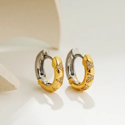 Cute Stainless Steel Double Colors Round Circles Hoop Earrings With CZ Cubic Zirconia 18K Gold Plated Ear Huggies Tarnish Free