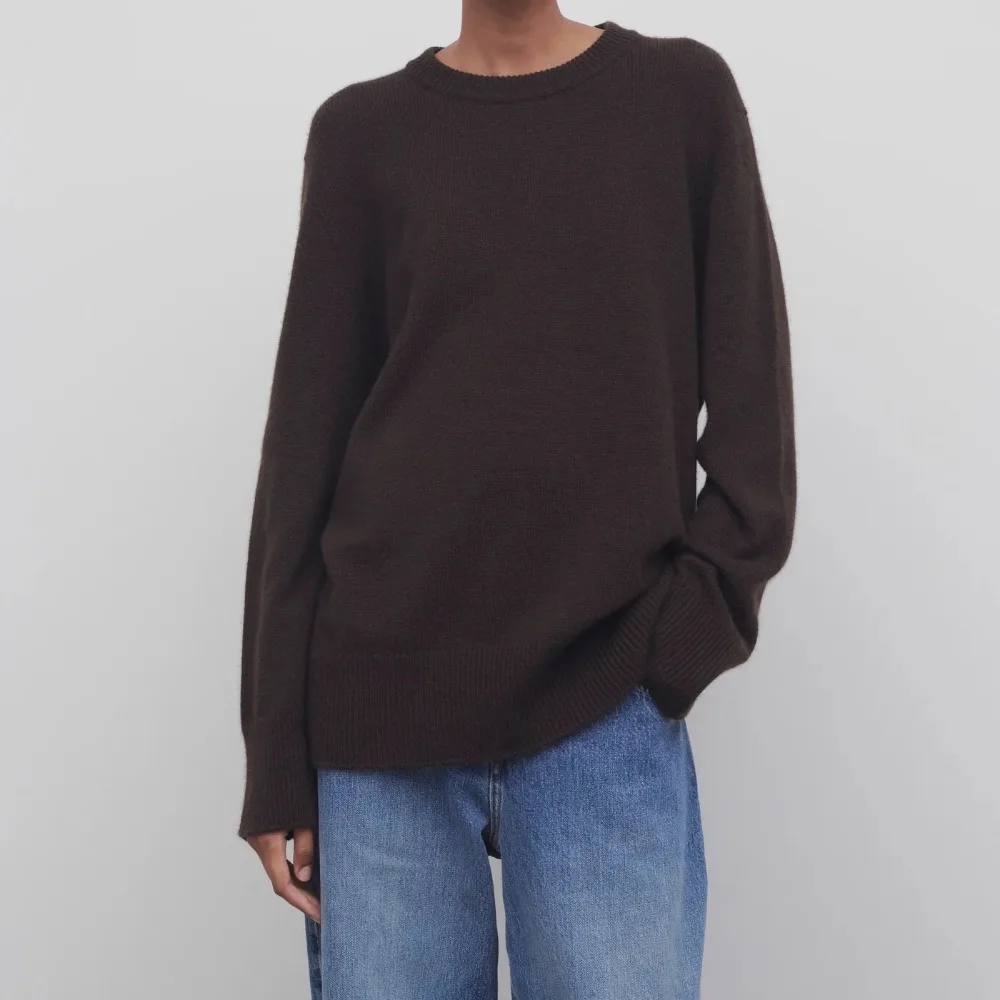 2024 Autumn and Winter Pure Cashmere Round Neck Pullover Back Seam Design Knitted All-match Sweater for Women