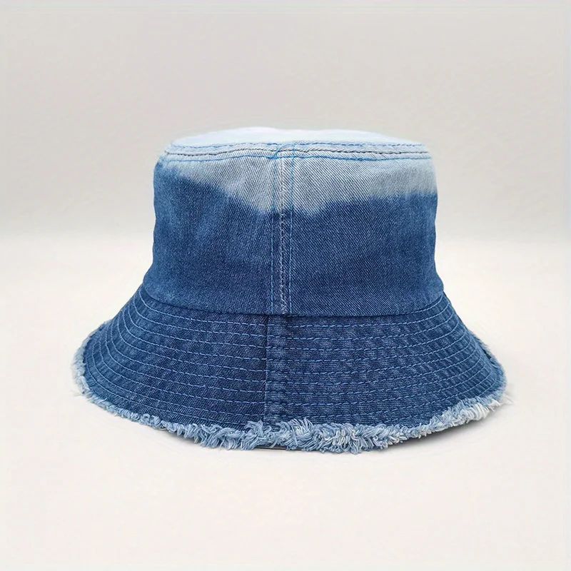

Oversized Brim Bucket Hat Women's Tie-Dye Denim Vintage Washed Rough Edge Visor Cap Korean Japanese Face Slimming
