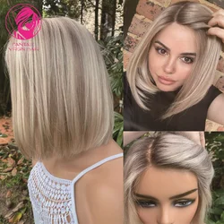 Blonde Lace Front Wig Human Hair Short Bob Real Human Hair Cheap Ombre Highlights Straight 13*4 Lace Front Wig