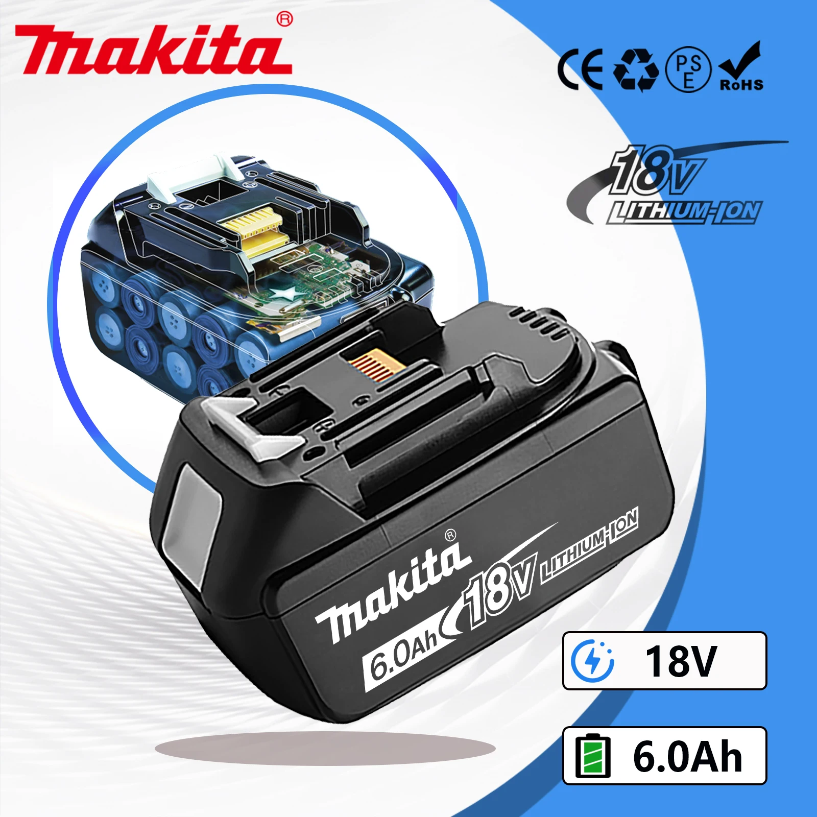 

Оригинальная литиевая аккумуляторная батарея Makita, 18В 3,0 Ач/5,0 Ач/6,0 Ач, 18 в, сменные батареи BL1860, BL1830, BL1850, BL1860B