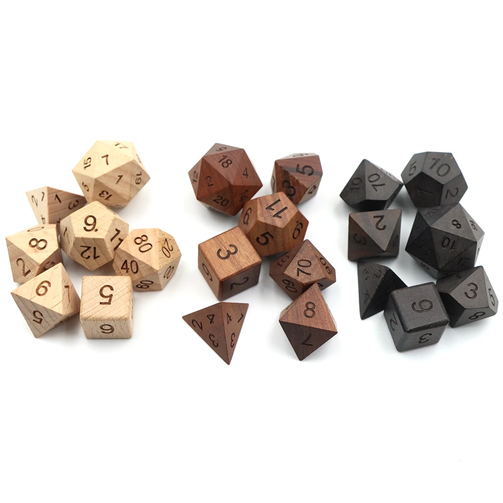 

7Pcs/set Polyhedral Solid Wood Digital Dice Polyhedral Dices Role Playing D&D TRPG Board Game 7pcs DND Dice Entertainment Gift