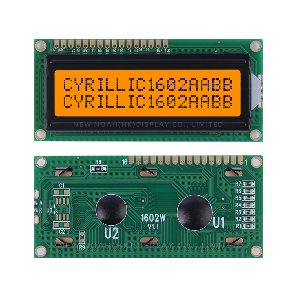 Cyrillic Orange Light Black Letters, 1602W Voltage, 5V, 3.3V, LCD, Multiple Word Libraries, 1602 amaran ST7066U Display Tech