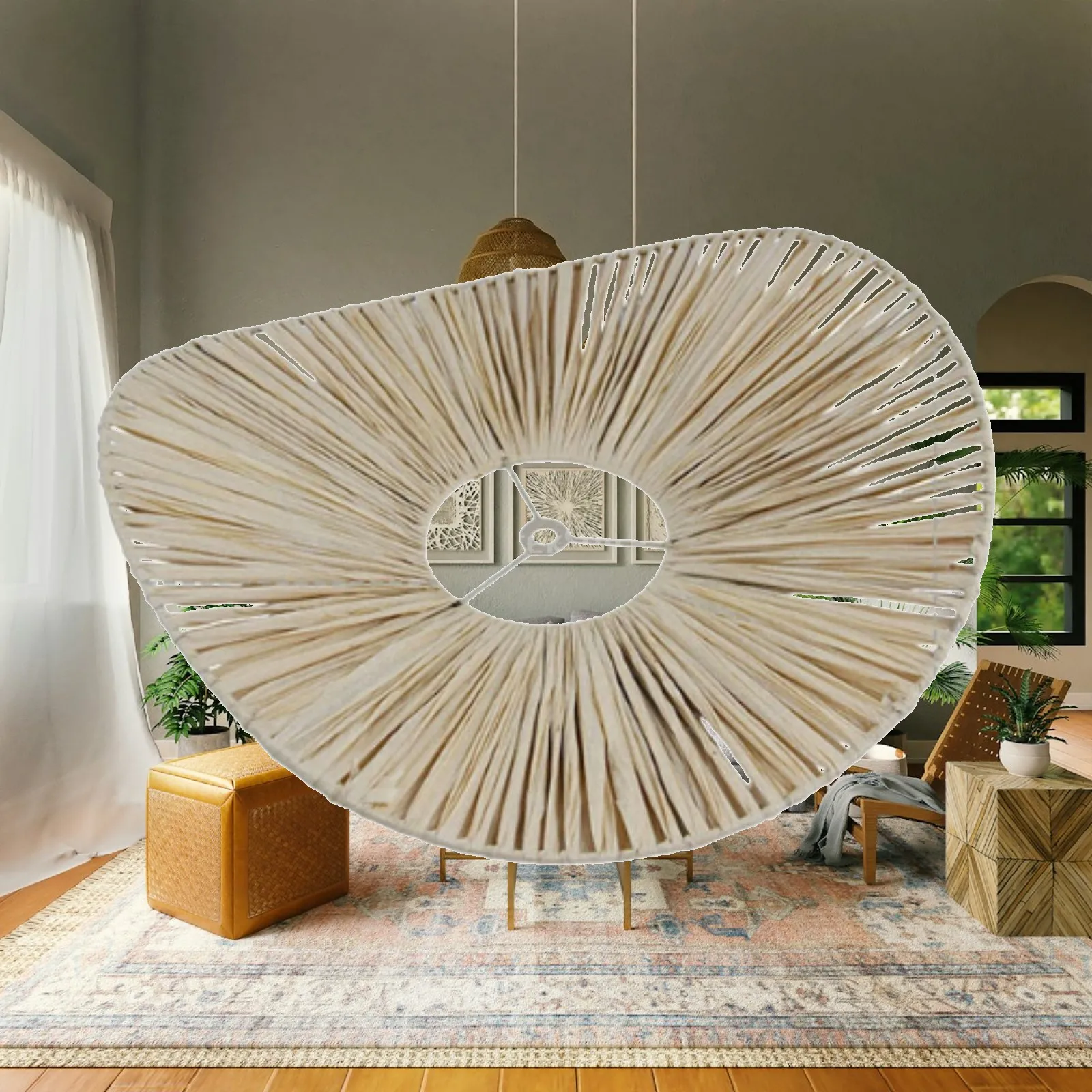 Handcrafted Paper Rope Lampshade Shallow Wide Pendant Lighting Cover for Lounge Bedroom Tranquil Glow