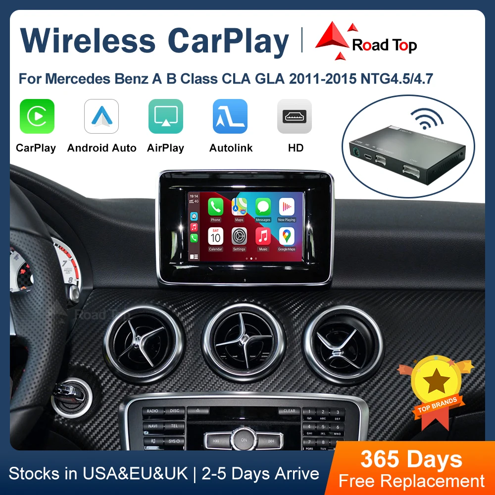 Road Top Wireless CarPlay for Mercedes Benz A B Class W176 W246 CLA GLA NTG4.5/NTG4.7/NTG5.0 2013-2018 with Android Auto