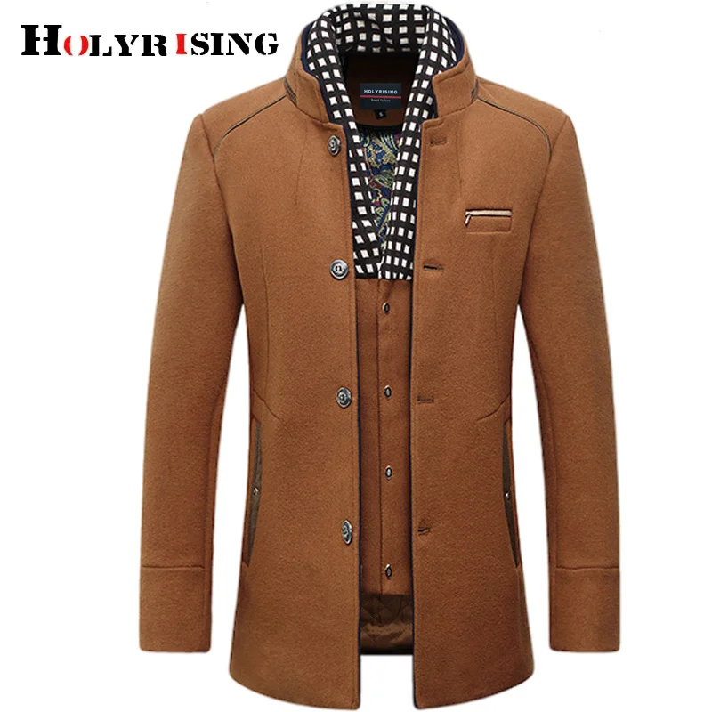 

men wool jackets windproof warm woolen chamarras para hombre removable scarf collar overcoats male trench quilted coats 19740