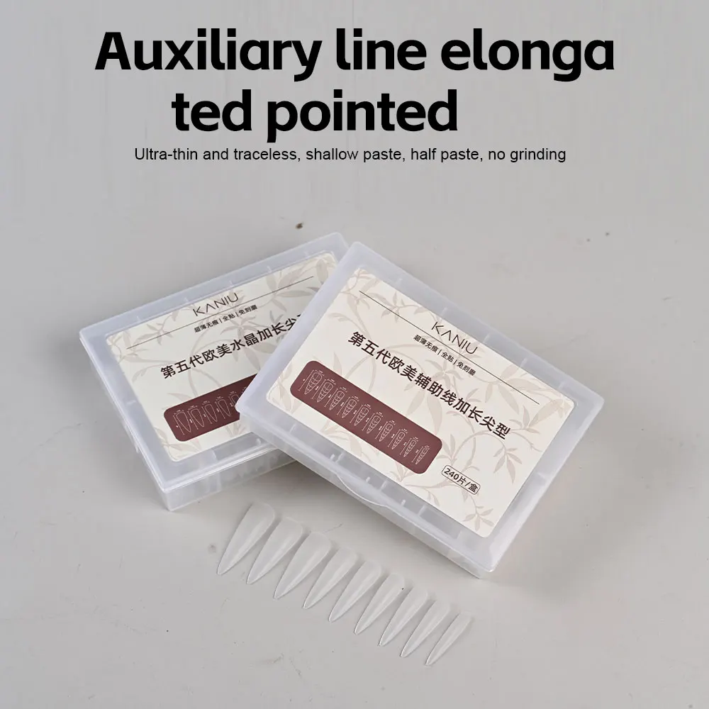 

240 шт. удлиненные наконечники для ногтей на шпильках, полное покрытие, акриловый набор для наращивания с направляющей, кристально чистый кошачий глаз, маникюрный салон «сделай сам»