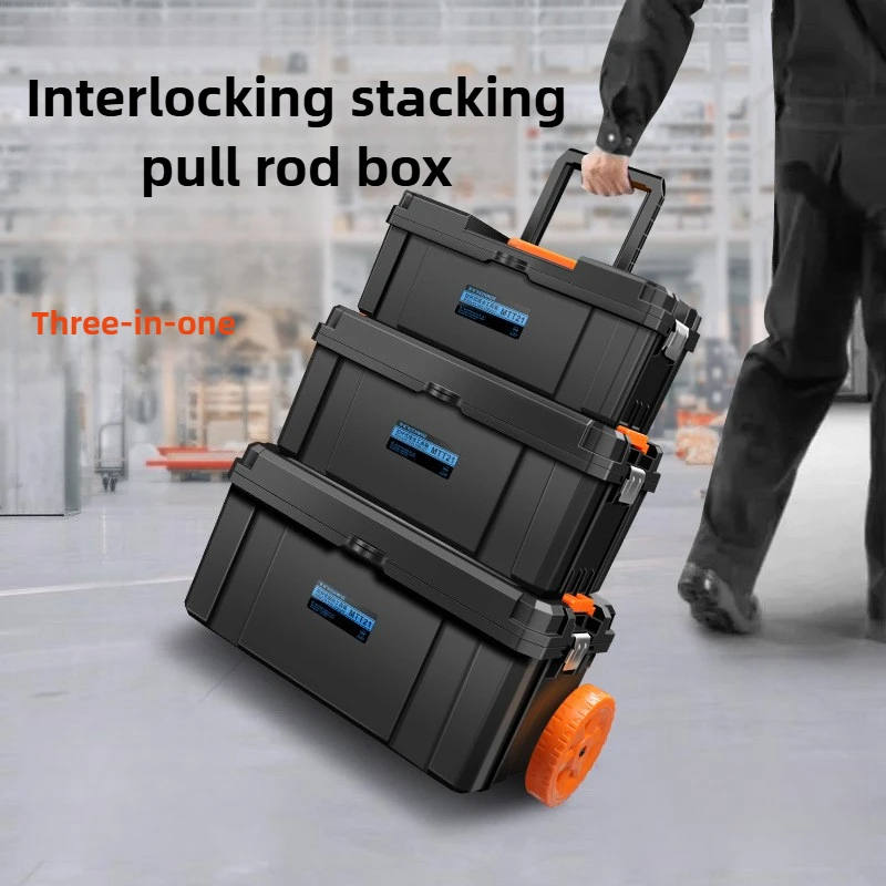 Stacked Pull Rod Toolbox Large Capacity Storage Case Movable Hardware Maintenance Portable Tools Organizer Tools Box with Wheels