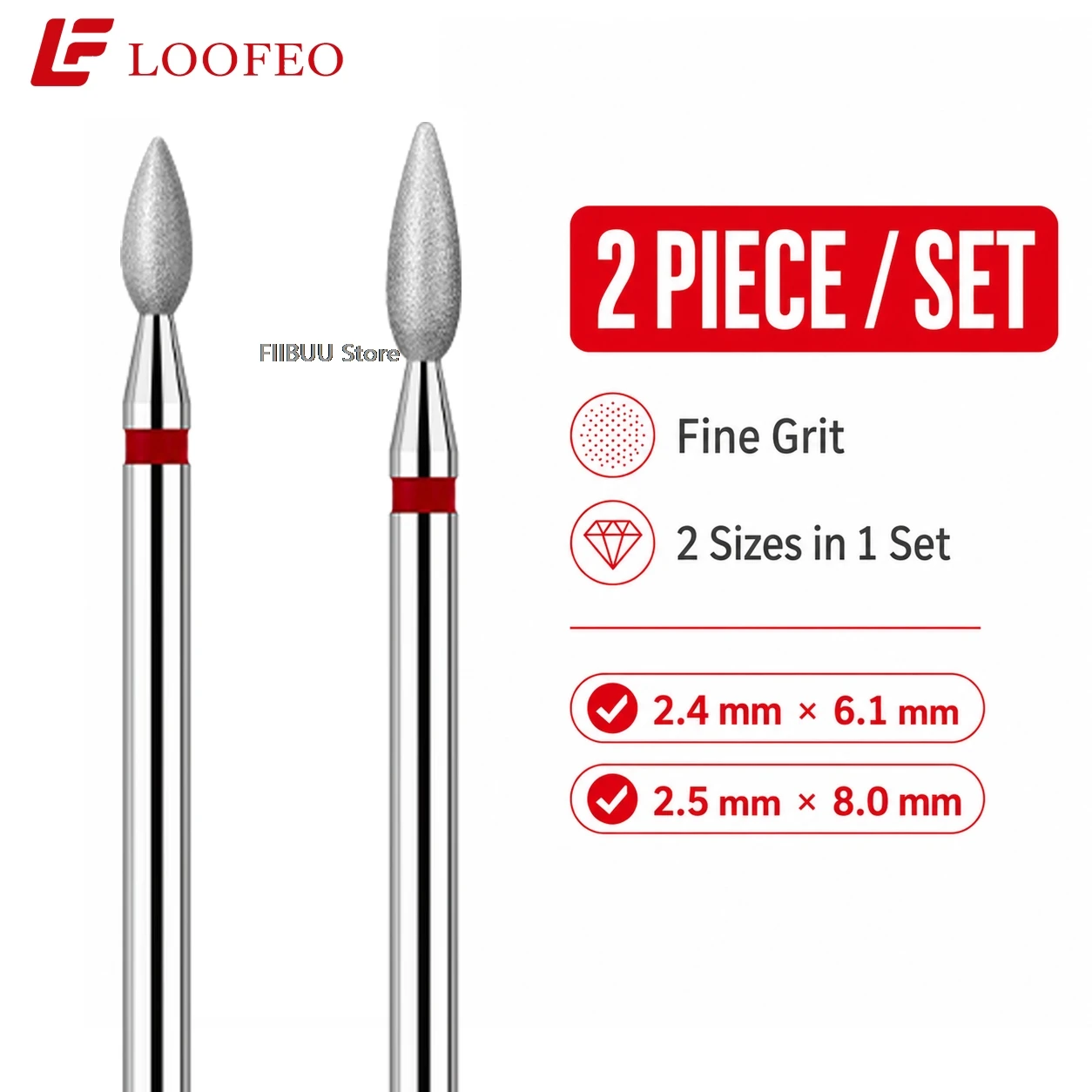 Diamond Manicure Nail Drill Bits 2pcs Fine Grit Set 2 Sizes E-File Bits Milling Cutter for Manicure Cuticle Dead Skin Refining