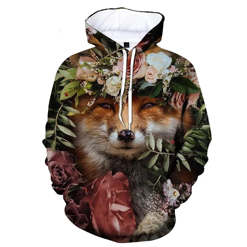 Men\'s 3d Printed Fox Animal Hoodie Fashion Spring Autumn Long-sleeved Pullovers Casual Children Sweatshirt Street Cool Hoodies