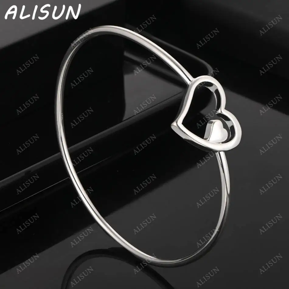 

ALISUN 925 Sterling Silver Design Hearts Bangle For Women Creativity Gifts Street All-match Party And Daily Wear