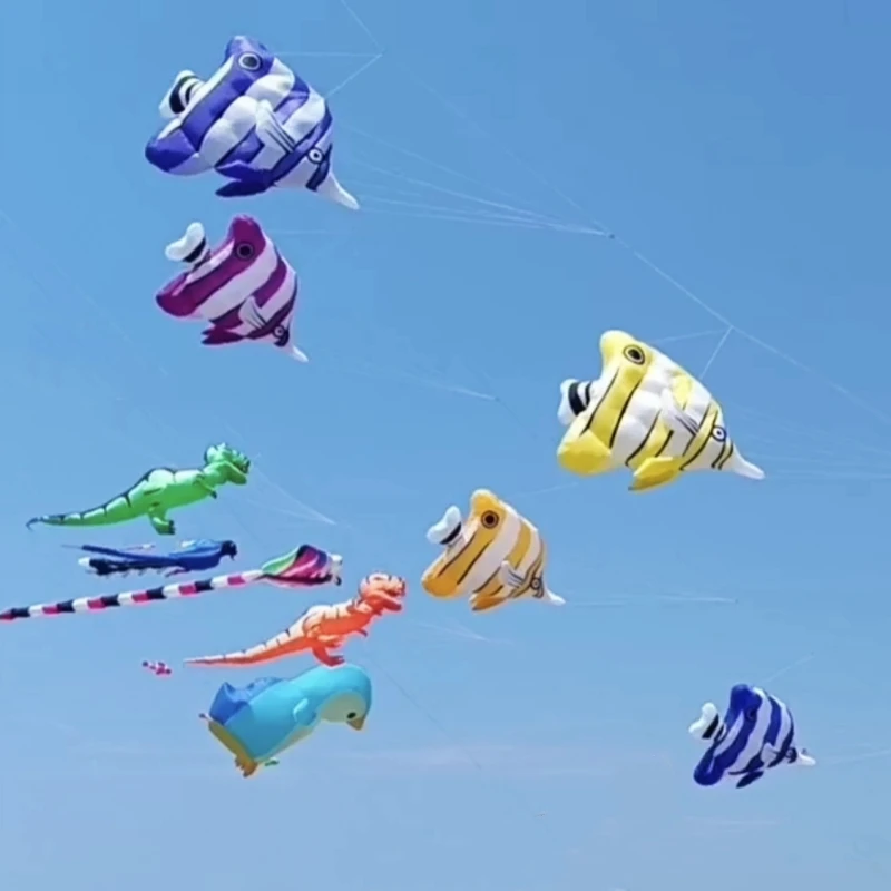 Free shipping fish kite Pendant Nylon kites Soft kites flying Inflatable Show Kite Military tag Octopus swivel wooden spinning