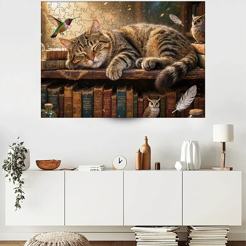 Rompecabezas de madera para gato durmiente, juguete relajante para aliviar el estrés
