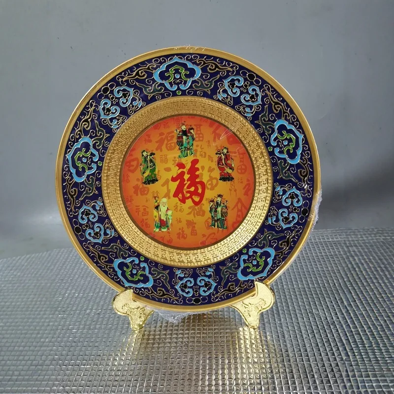Cloisonné copper five-way wealth god fortune tray, fluorescent color-changing Suzhou prosperity painting, creative gift commemor