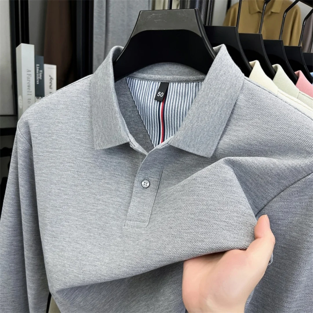 100% pure cotton high-end brand men's long sleeve polo shirt autumn winter fashionable luxury embroidery golf top casual T-shirt
