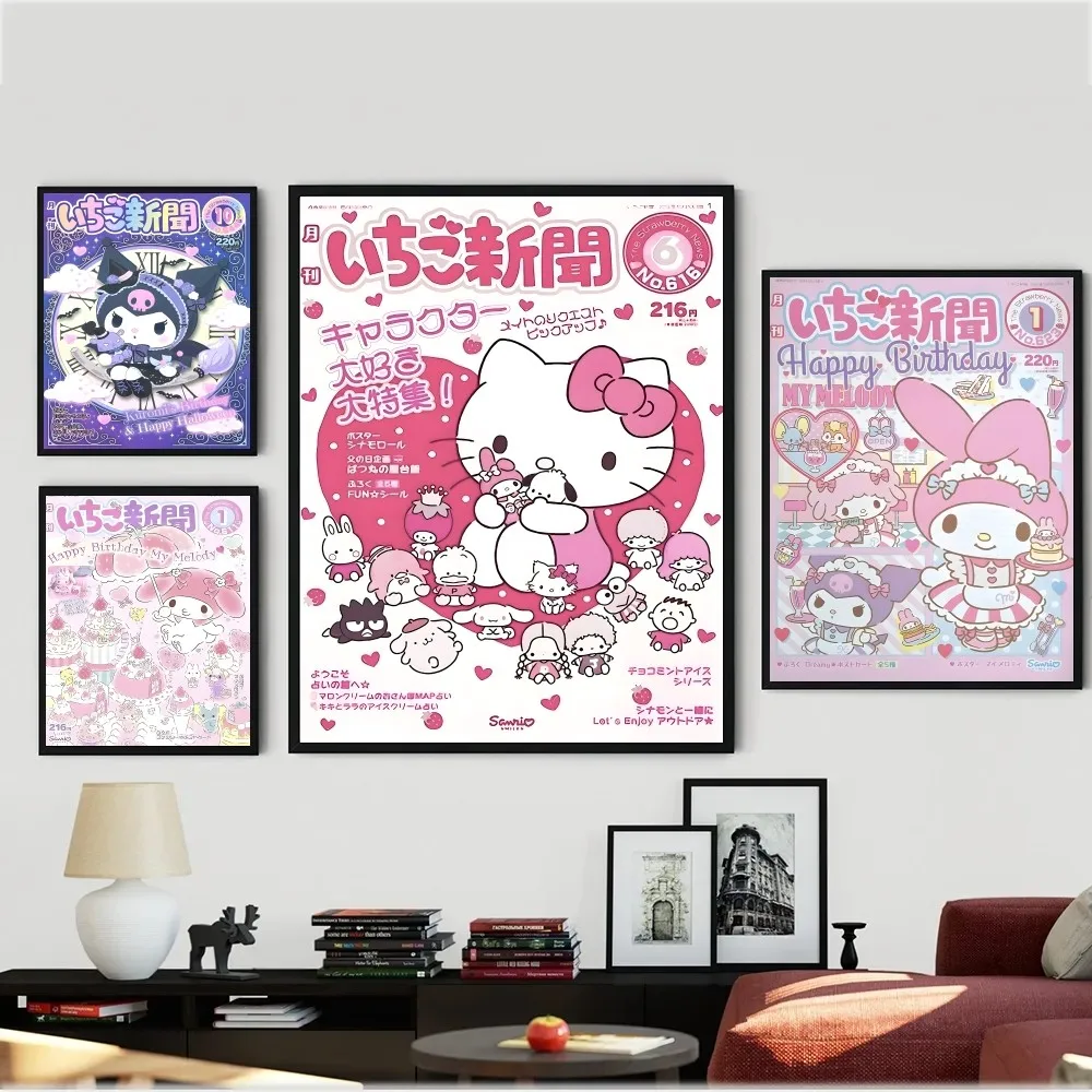 S-Sanrio Family Poster Posters Kraft Paper Vintage Poster Wall Art Painting Study Aesthetic Art Small Size Wall Stickers