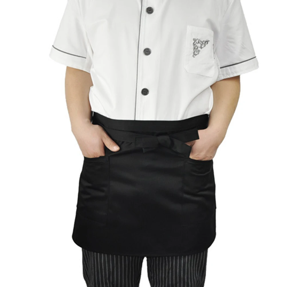 Unisex Half Bust Bib Apron Restaurant Kitchen Coffee Tea Shop Waitress Uniforms Waist Short Apron With Pockets