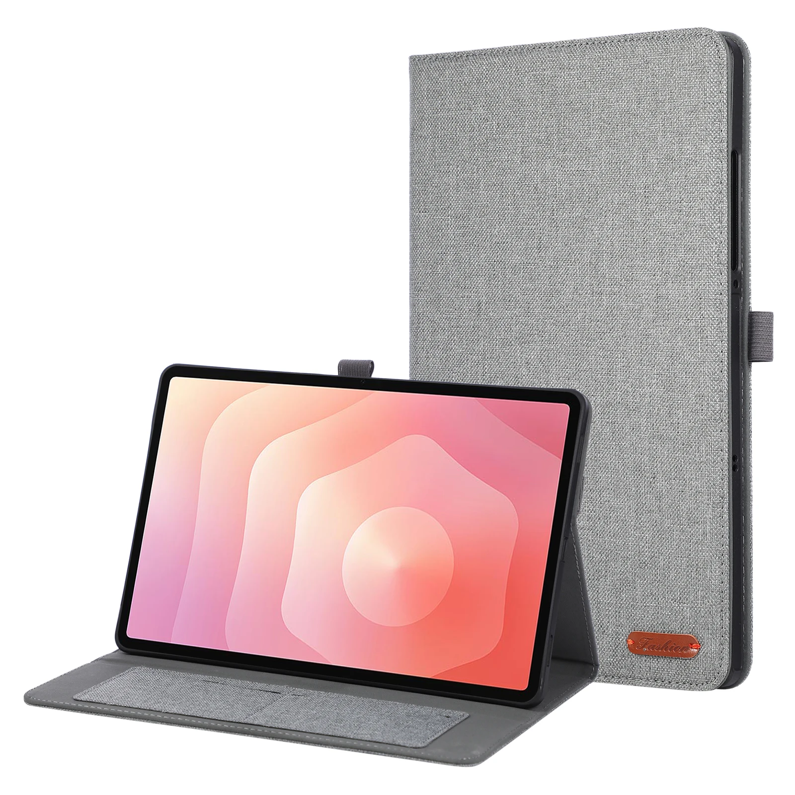 

For Samsung Galaxy Tab S11 Case with Stand Card Holder Cloth Texture Leather Tablet Cover - Grey