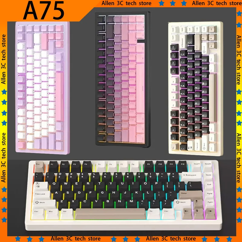 Original xinmeng a75 mechanische tastatur drahtlos 3 modus cnc aluminium legierung hot swap rgb qmk über esports gamer pc gaming tastatur