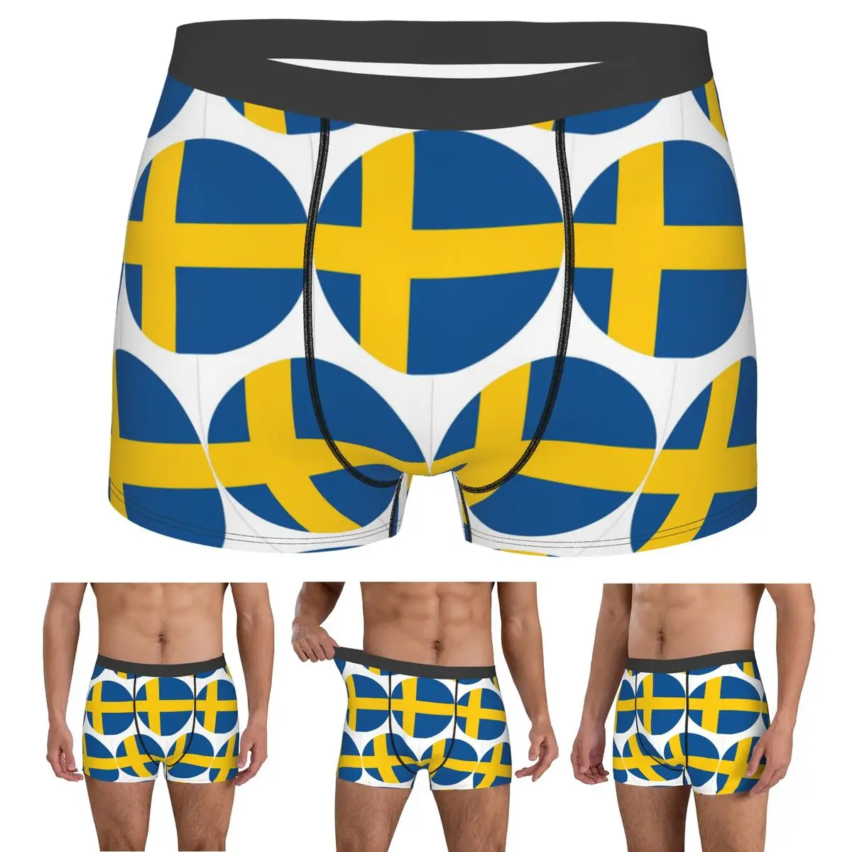 Boxer Underpants Shorts Sweden Swedish Flag Round Panties Men Ventilate Underwear for Homme Man Boyfriend Gifts