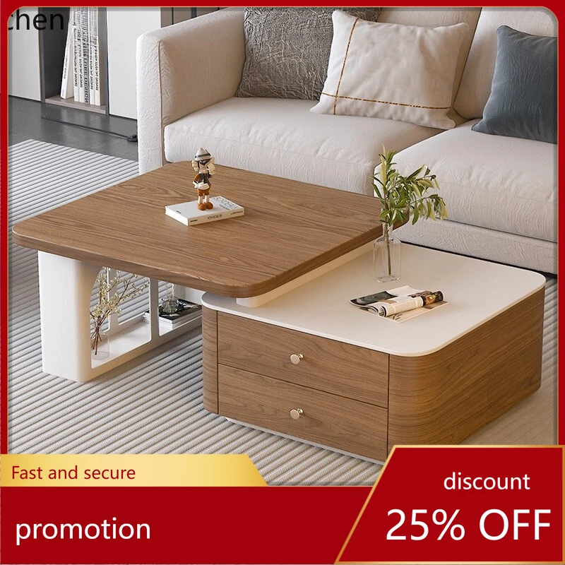 

HXL Cream Style Solid Wood Coffee Table Set Movable Tea Table for Living Room