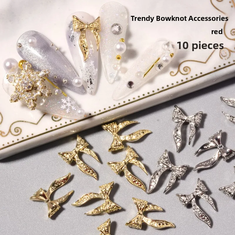 LYLE 10Pcs Trendy Bow Nail Art Charms 3D Alloy Rhinestones Xiaohongshu Hot Nail Gems Decorations Wholesale Bulk Set For Nail Art