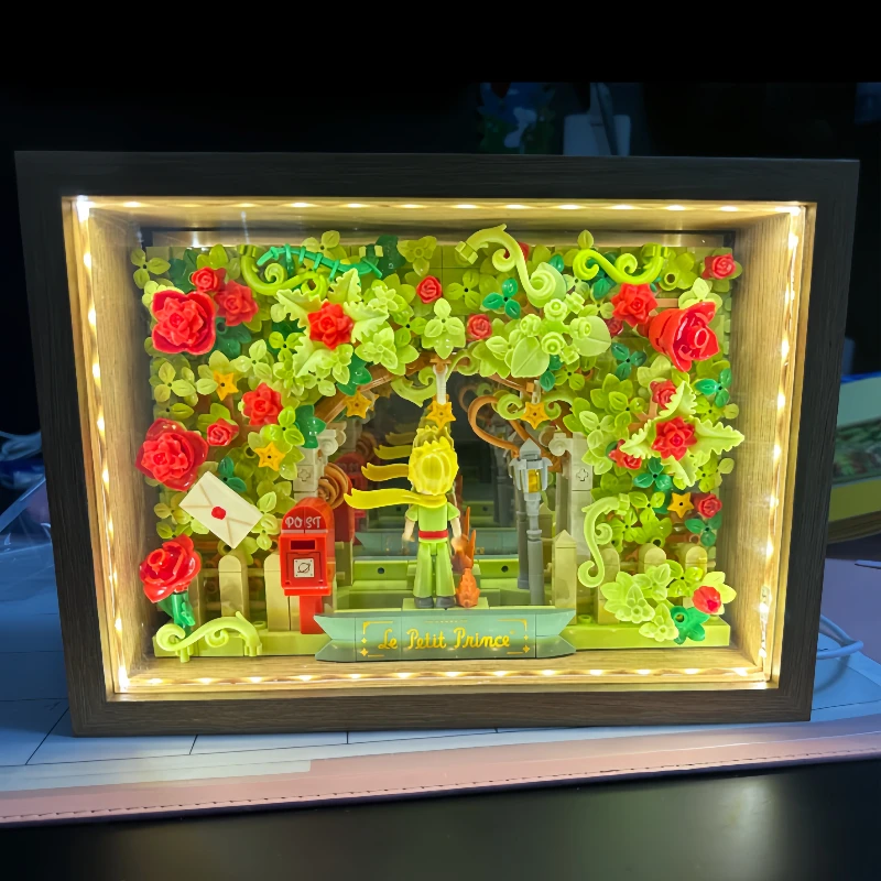 Mały Książę i Róża Abysy Lustrzane Klocki do Składania Ramki na Zdjęcia Zabawki na Biurko Ozdoby Prezenty Urodzinowe