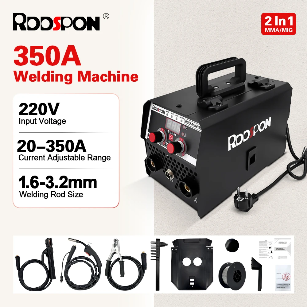 

Сварочный аппарат RDDSPON MIG/MMA350 2-в-1, многофункциональный инверторный сварочный аппарат, универсальный инструмент для сварки без газа и ручной сварки.