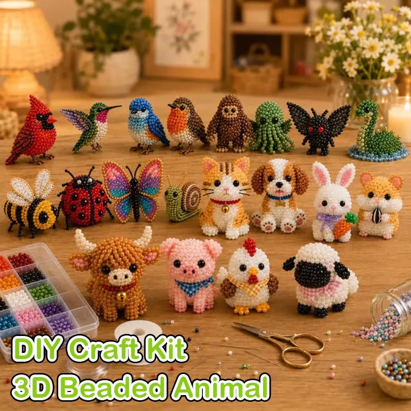 4-teiliges 3D-Perlen-Vogel-Tier-DIY-Bastelset, handgemachtes Perlenwebset, Kunsthandwerk, Tischdekoration, Spielzeug für Erwachsene, Geschenkideen.