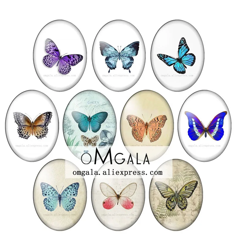 Beautiful Retro Vintage Butterfly Patterns mixed 13x18mm/18x25mm/30x40mm Oval photo glass cabochon flat back Making findings