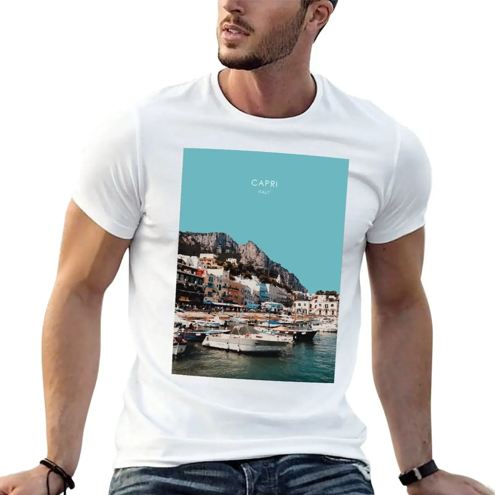 

Новая футболка Capri, Италия Travel Illustration Artwork, аниме-заготовки, индивидуальные простые компрессионные рубашки для мужчин