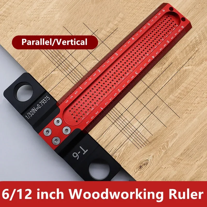 6/12Inch Woodworking Scribe Ruler Aluminum Alloy T-type Square Ruler Drawing Marking Gauge Carpenter Measuring Tool Dropshipping